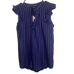 Harve Benard Ruffle Sleeves Sleeveless Blue & Gold Polka Dot Blouse / Size Small